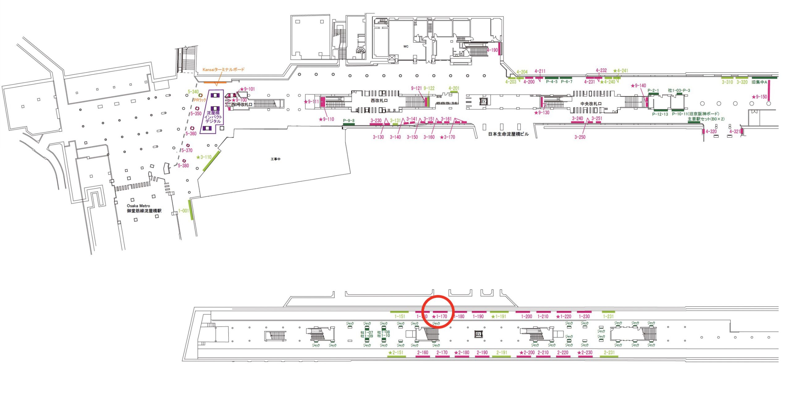 淀屋橋駅　看板No.1-170配置図
