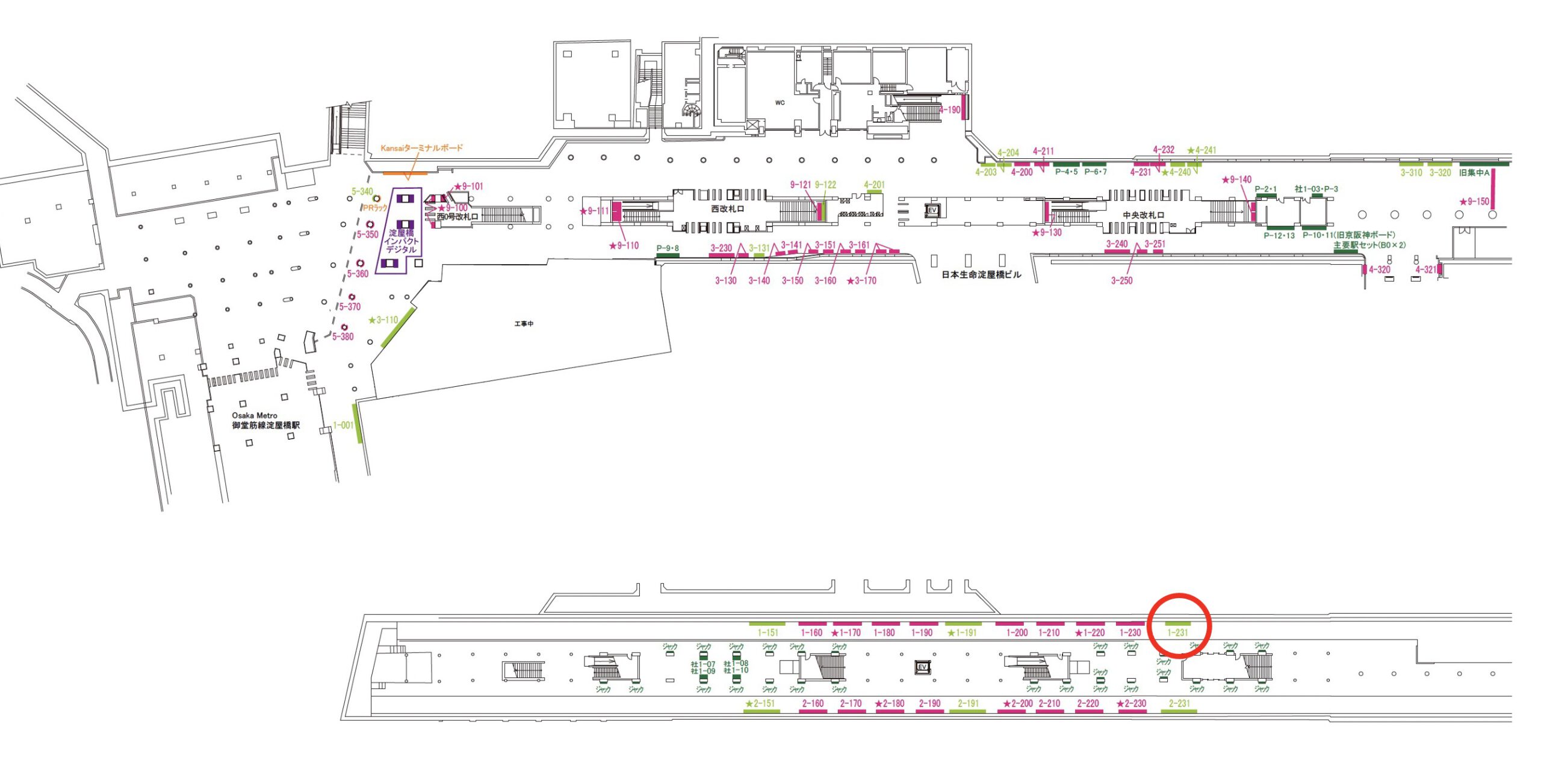 淀屋橋駅　看板No.1-231配置図