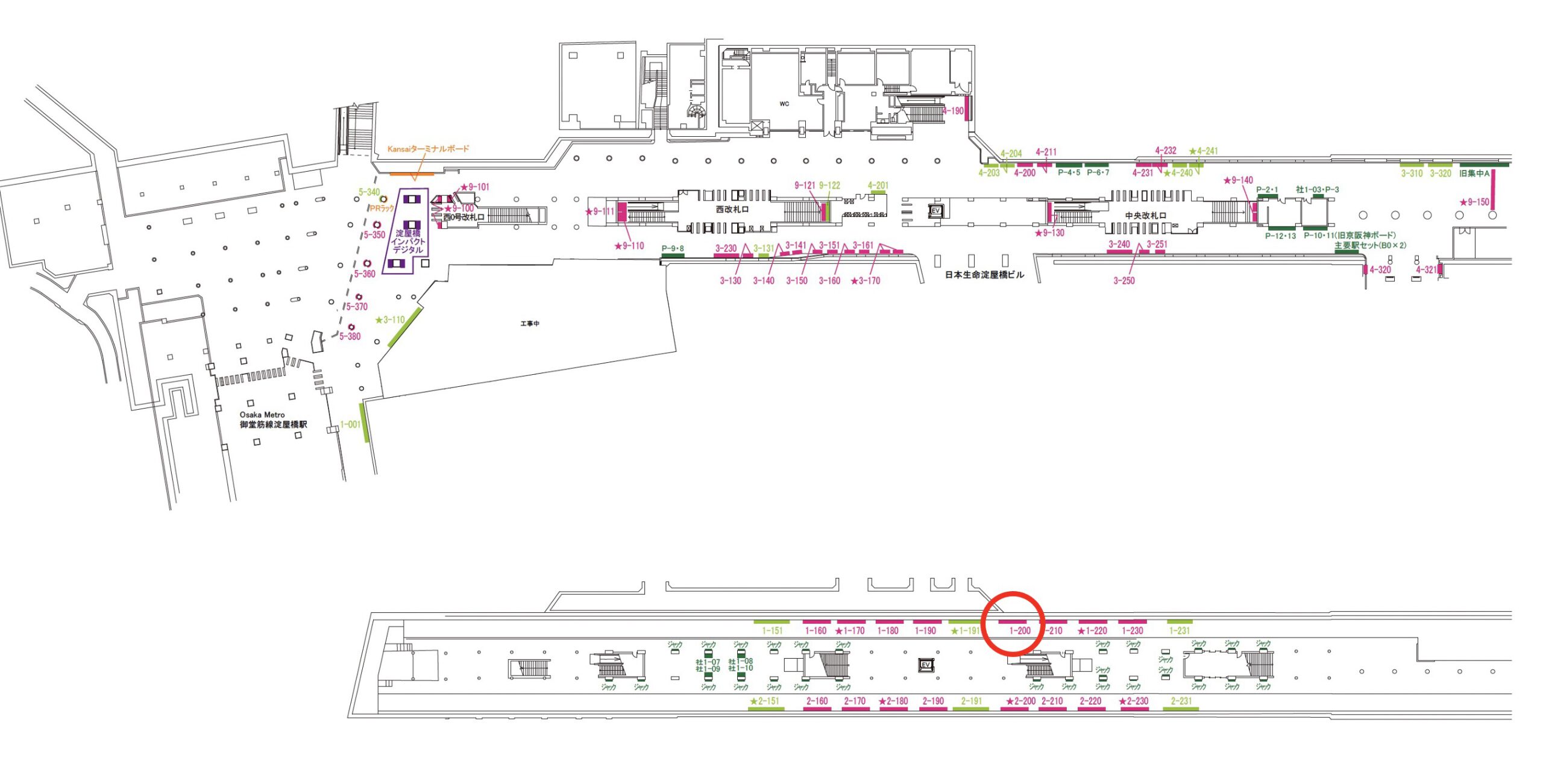 淀屋橋駅　看板No.1-200配置図