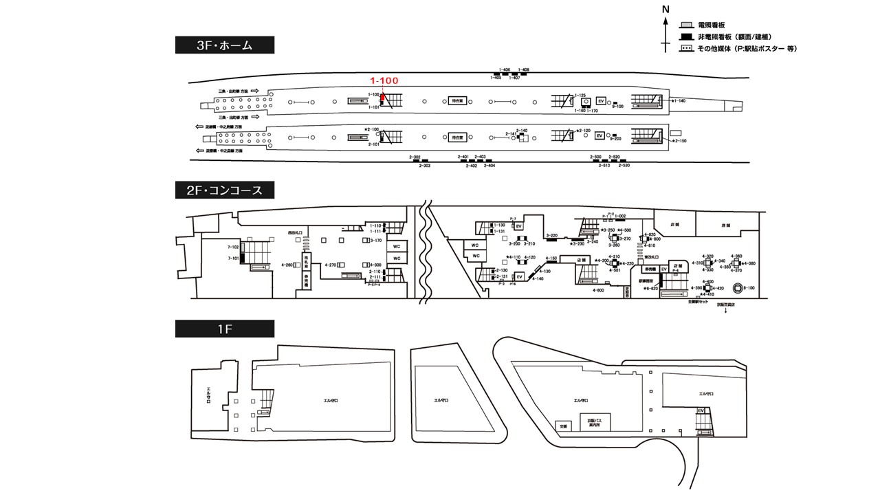 守口市駅　看板No.1-100配置図