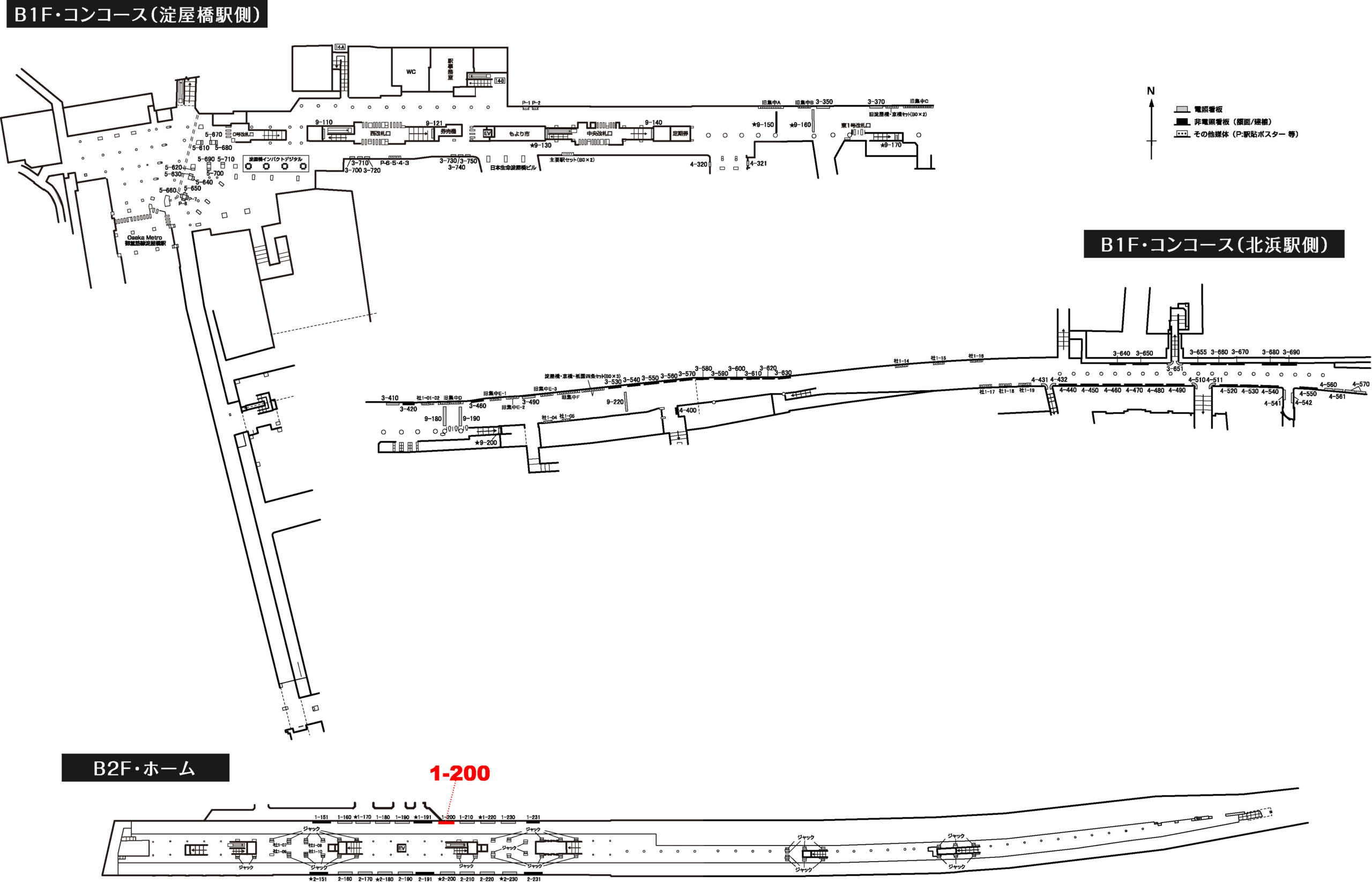 淀屋橋駅 看板No.1-200配置図